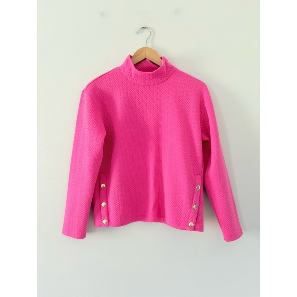 J. Crew Factory Herringbone mockneck sweatshirt snap in soft fuchsia pink Size M